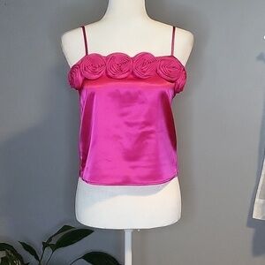 Thirty Thirty Pink Satiny Pullover Camisole with Fabric Floral Detail - Size S
